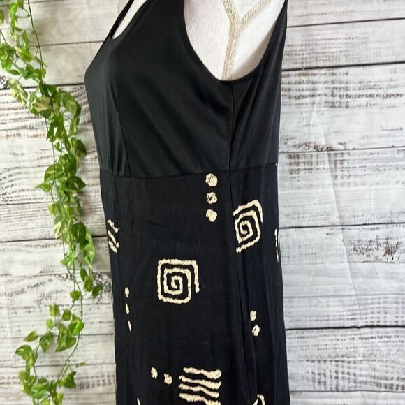 Molly Malloy Dress size 8 Petite Black Tan Fish Aztec Midi Artsy Teacher School - Picture 12 of 16